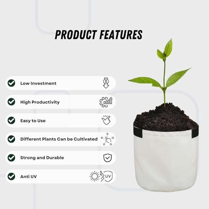 Grow Bag for Plants | 12 × 12 Inch (22 Litre) | Pack of 2 | 750 GSM White — photo 2