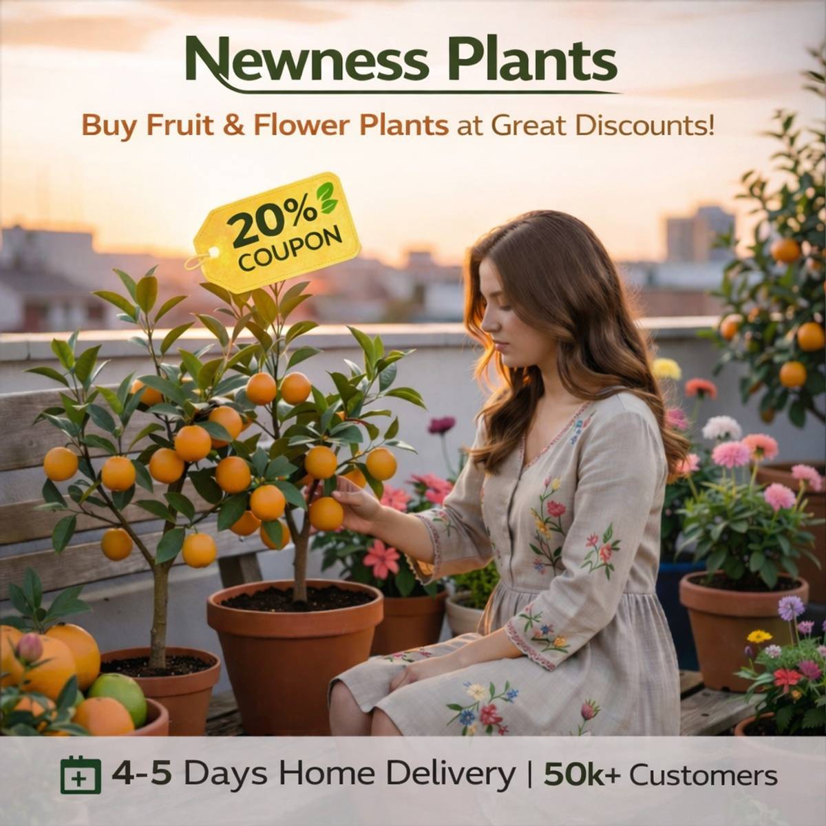 Orange tree care on sunny deck