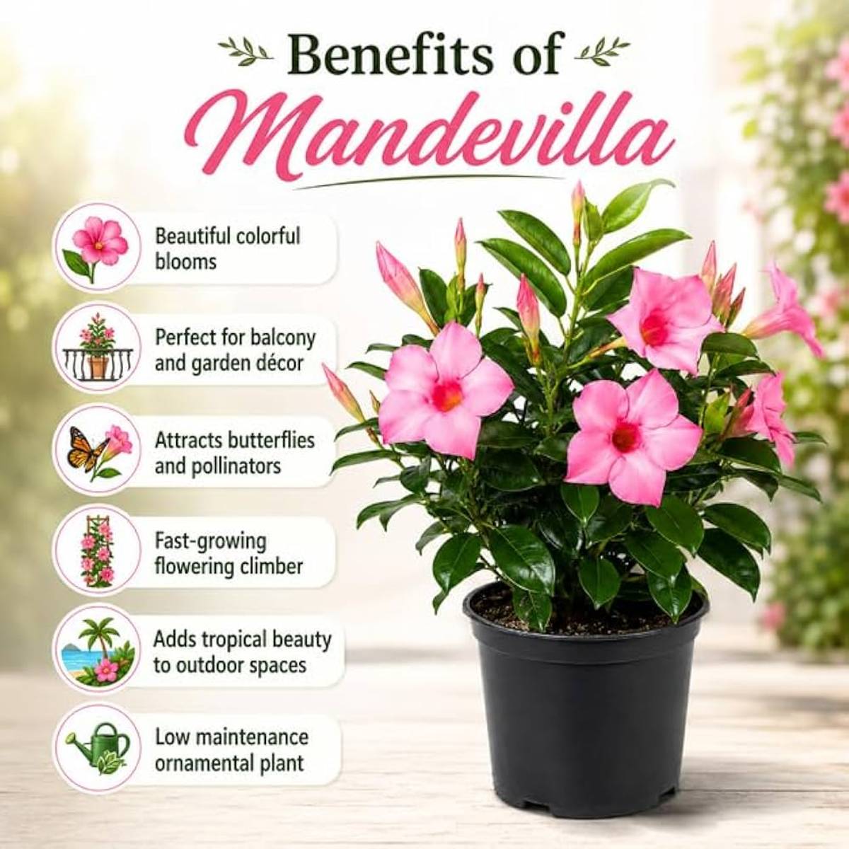 Pink Dipladenia / Mandevilla Plant | Heavy Flowering Climbing Vine | Outdoor Garden Plant — photo 2